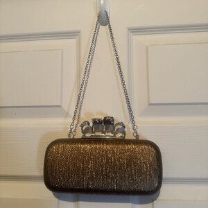 Oscar & Lewis Gold Tone Skull Knuckleduster Clutch Purse
